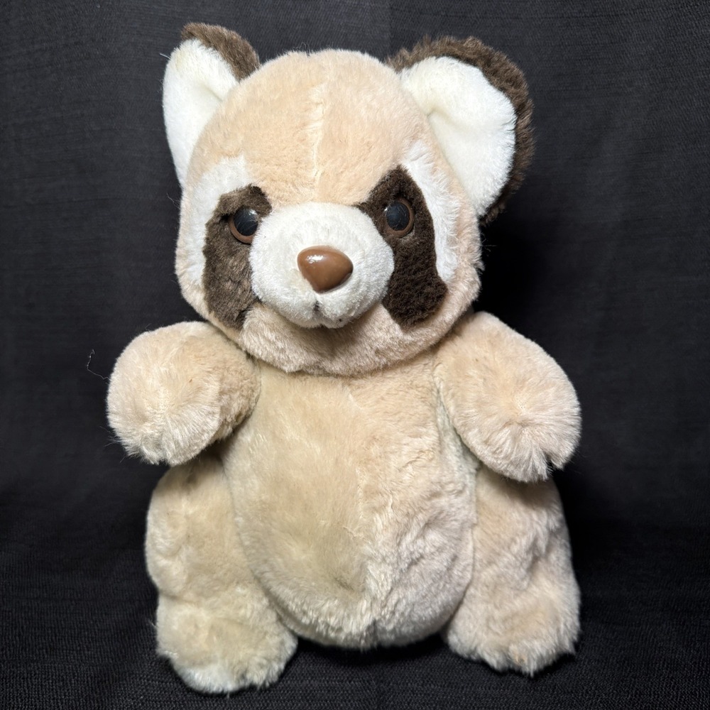 Vintage Daekor 1980 Pot Belly Raccoon Plush Toy 12" Beige Stuffed Animal